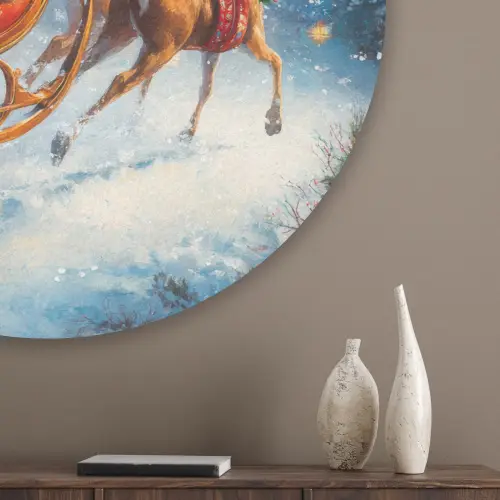 Kerstman - Rendier - Kerst - Sneeuw Akoestische PET Vilt - Rond klein -sfeer5_closeup