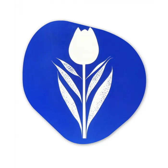 Tulp - Minimalistisch - Bladeren - Wit Wandcirkel Organisch Aluminium middel -3d