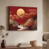 Volle maan - Landschap - Waterval Textielframe zwart klein -sfeer3