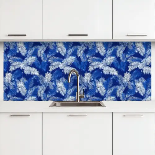 Palmblad - Patroon - Blauw keuken achterwand 2 middel 871 -3d
