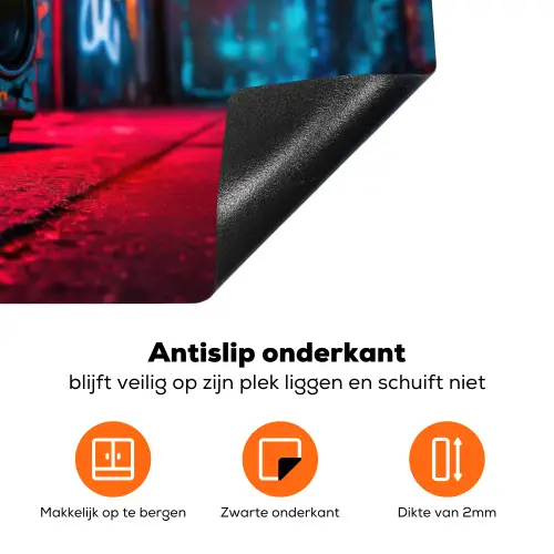 Boombox - Rood - Graffiti - Neon Inductie beschermer vinyl 3mm klein -zzzzzzz-td-onderkant