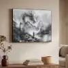 Krijger - Draak - Grijs Textielframe zwart klein -sfeer3