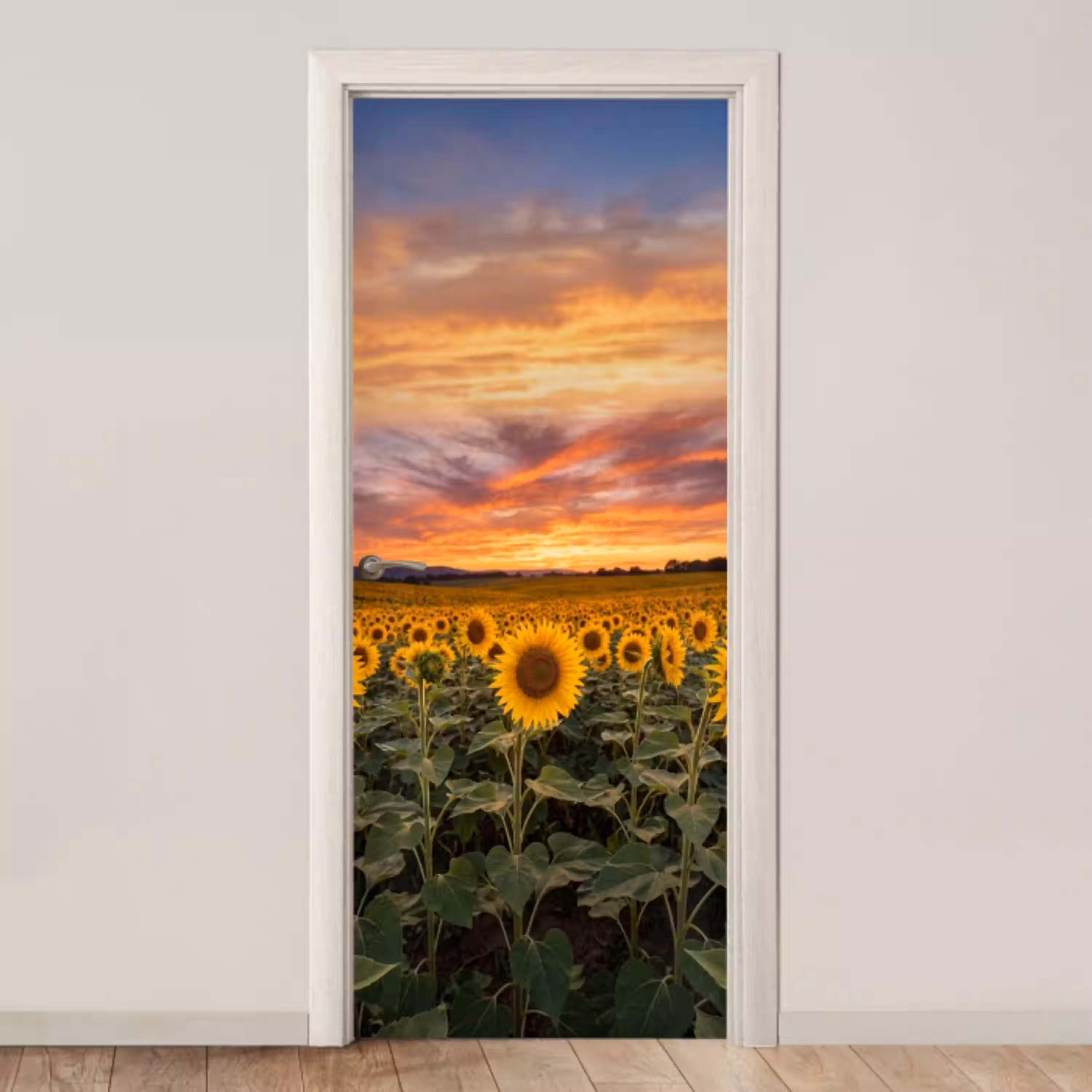 Zonnebloemen - Heuvellandschap - Geel deurposter klein -3d_beige