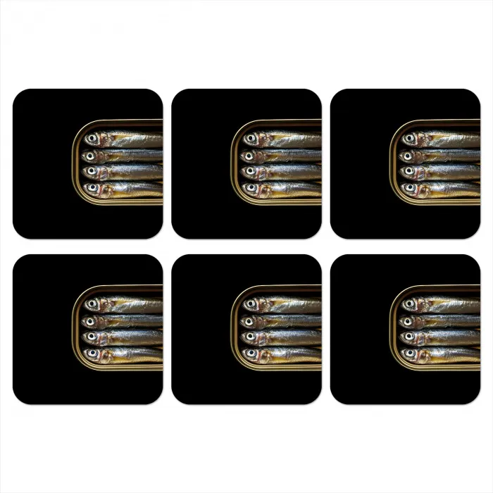 Sardines - Blik - Zwart - Vissen onderzetter kurk middel -3d
