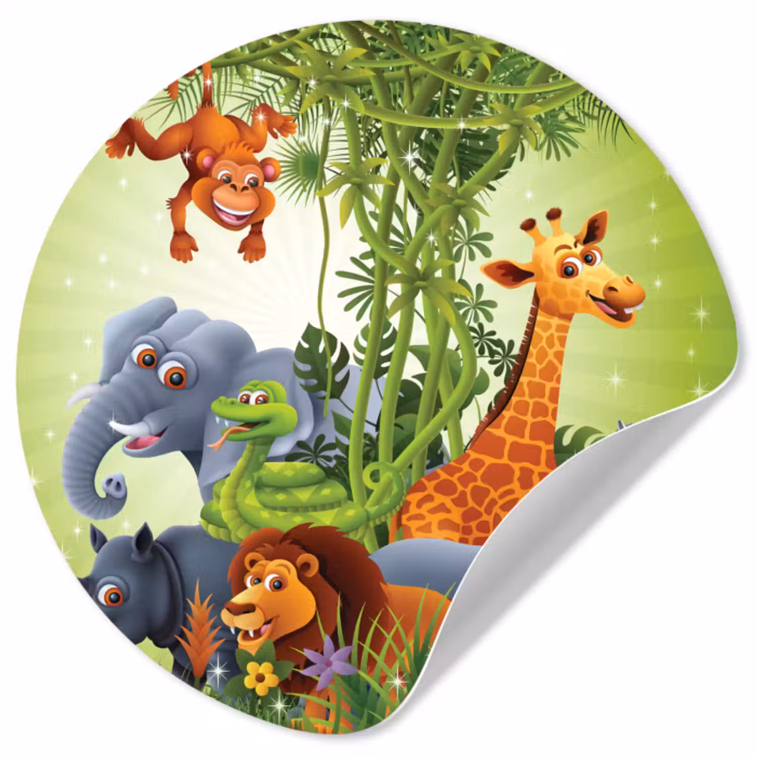 Behangcirkel - Jungle dieren - Planten - Kinderen - Olifant - Giraf - Leeuw