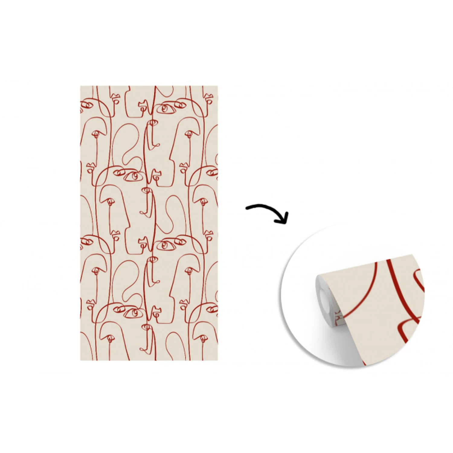 Gezichten - Abstract - Rood - Beige fotobehang vinyl groot 64 -3d
