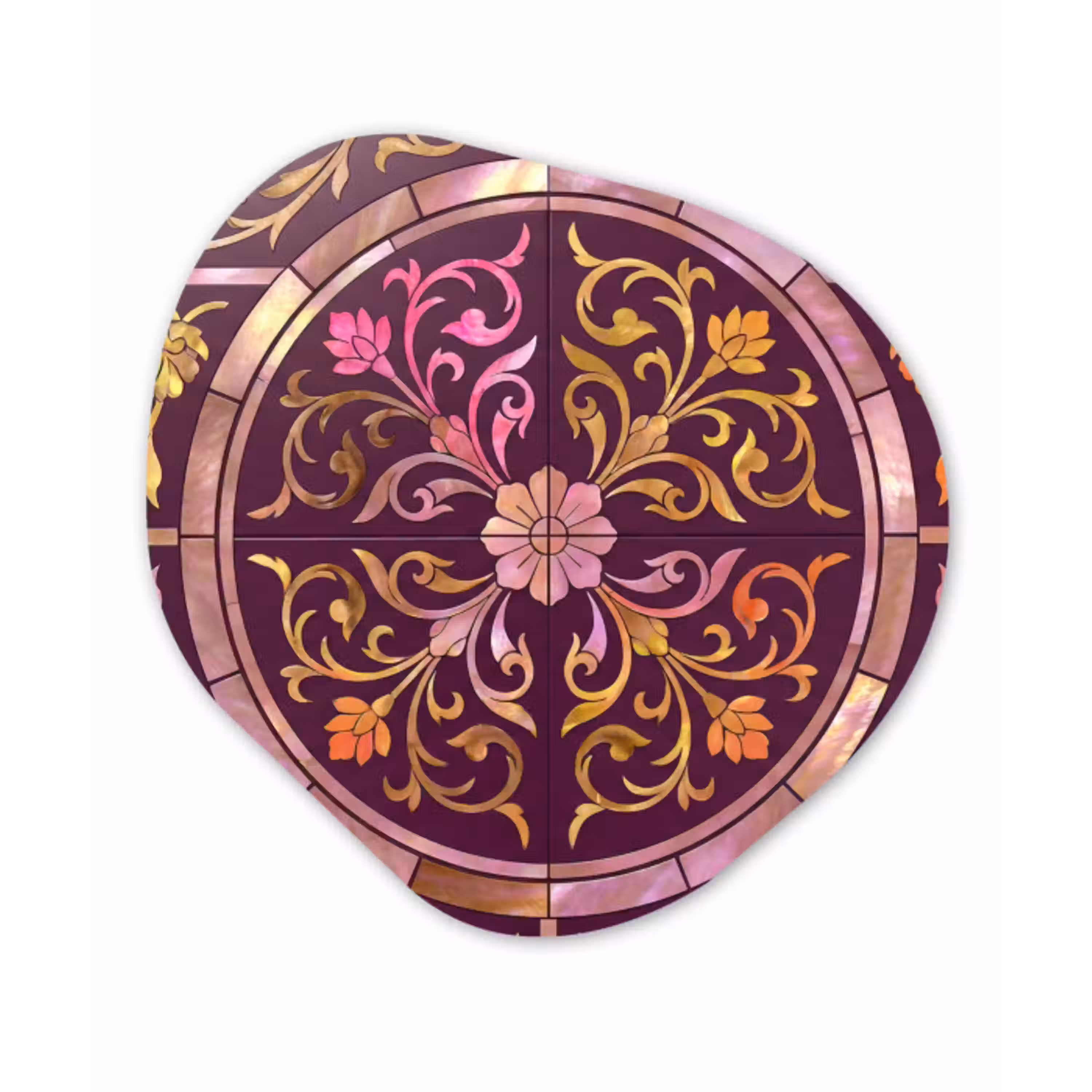 Patroon - Floraal - Oosters - Paars - Goud Wandcirkel Organisch Forex 3mm klein -3d