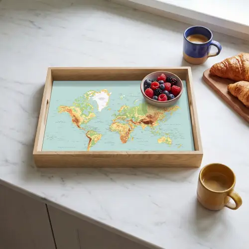Wereldkaart - Realistisch - Blauw Dienblad Rechthoek middel -sfeer2