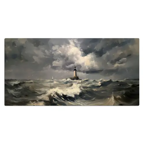 Vuurtoren - Golven - Storm Muismat XXL klein -3d_leeg