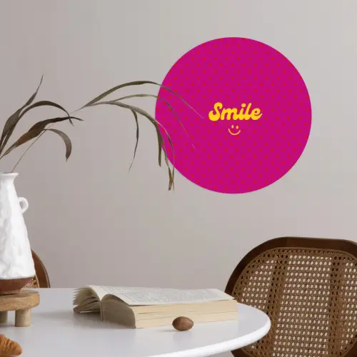 Smile - Stippen - Roze Wandcirkel behangsticker klein -sfeer3