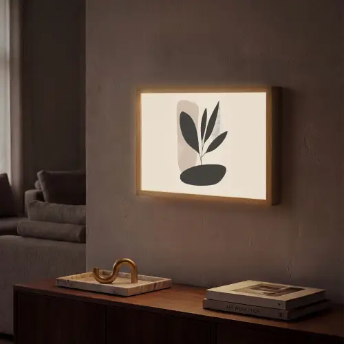 Plant - Beige - Japandi Light Box met batterij (Wandlamp) middel -sfeer1