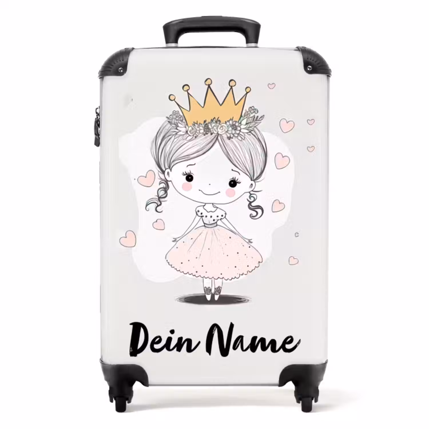 Koffer mit Name - Prinzessin mit Krone und rosa Herzen