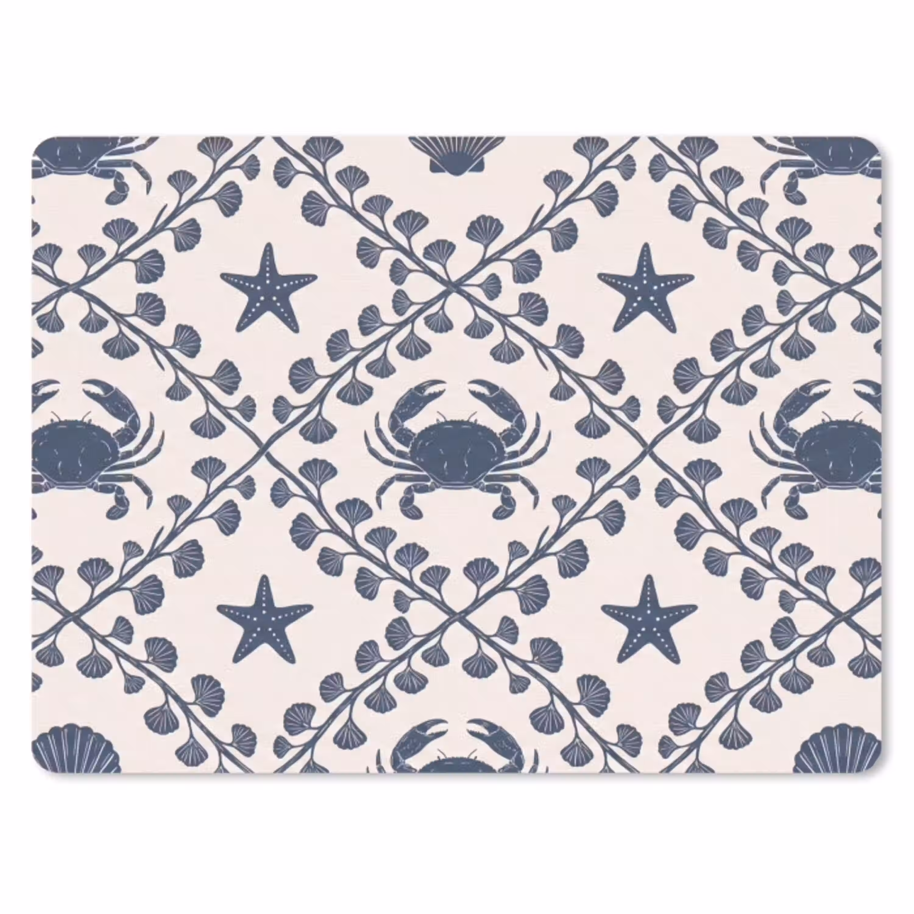 Zee - Krab - Zeester - Patroon - Blauw muismat rubber klein -3d