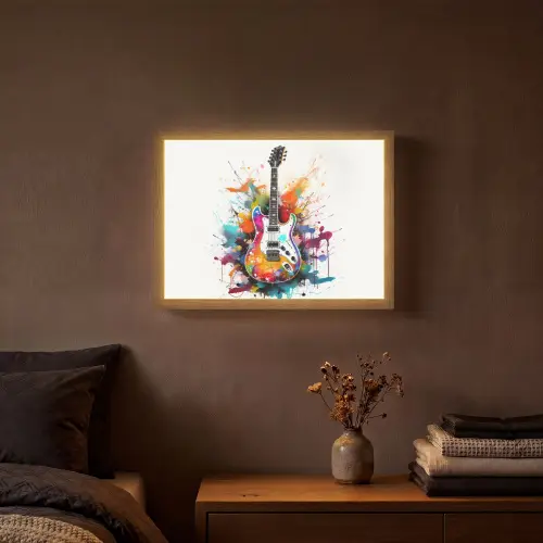 Gitaar - Graffiti - Muziek - Wit Light Box met batterij (Wandlamp) middel -sfeer4