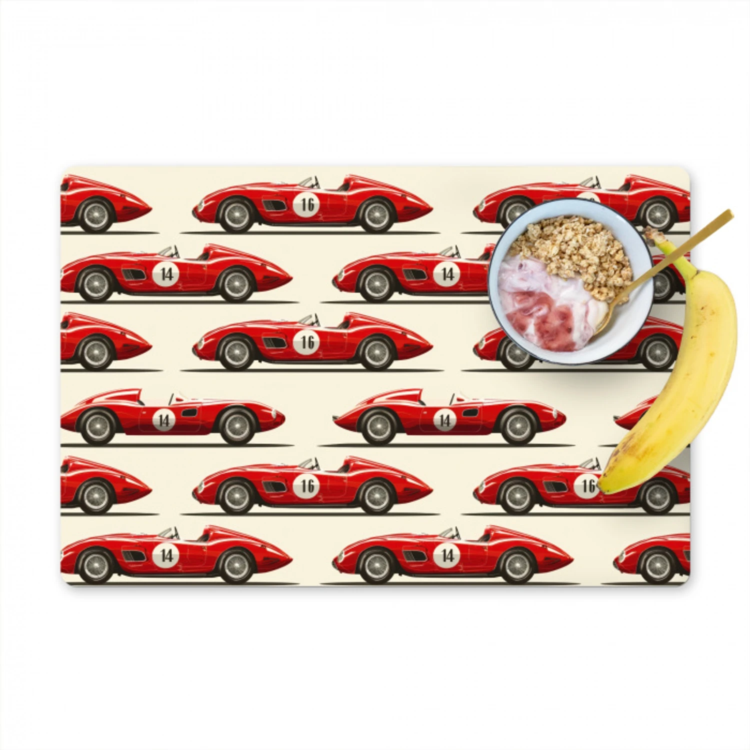 Raceauto - Retro - Rood Placemat vinyl groot 368 -zzzproduct_Kitchenyeah-website