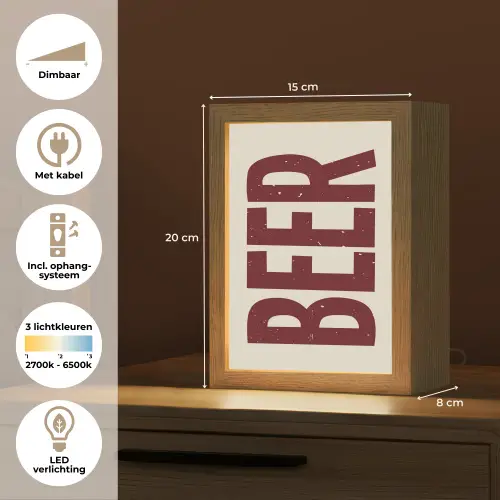 Japandi - Beer - Red - Retro Light Box met kabel (Tafellamp) klein -USP_NL