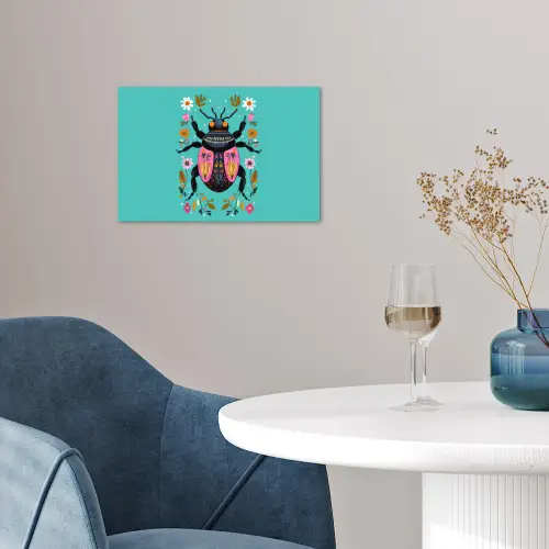 Kever - Bloemmotieven - Turquoise - Bladeren poster papier klein -sfeer3