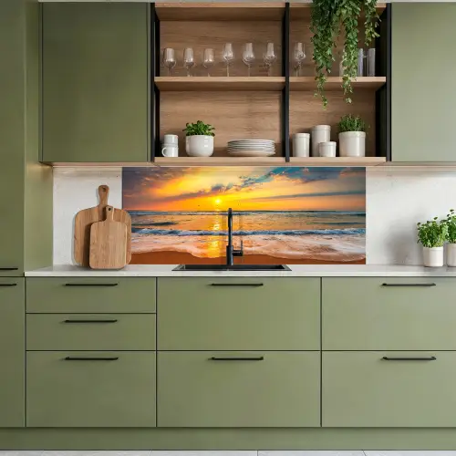 Zonsondergang - Strand - Zee - Wolken - Oranje keuken achterwand 2 middel -sfeer3