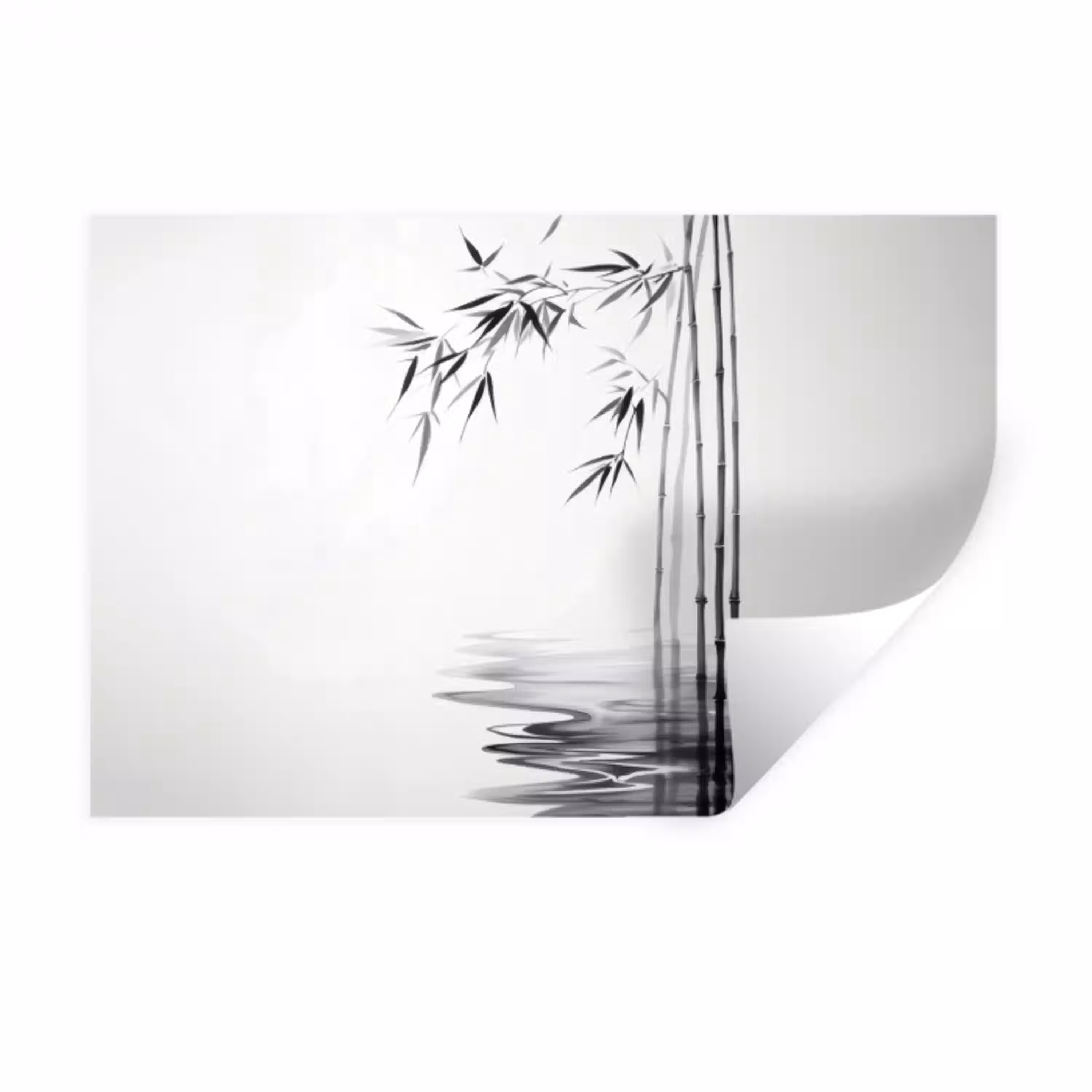 Bamboestammen - Water - Minimalistisch - Wit Muursticker klein -3d