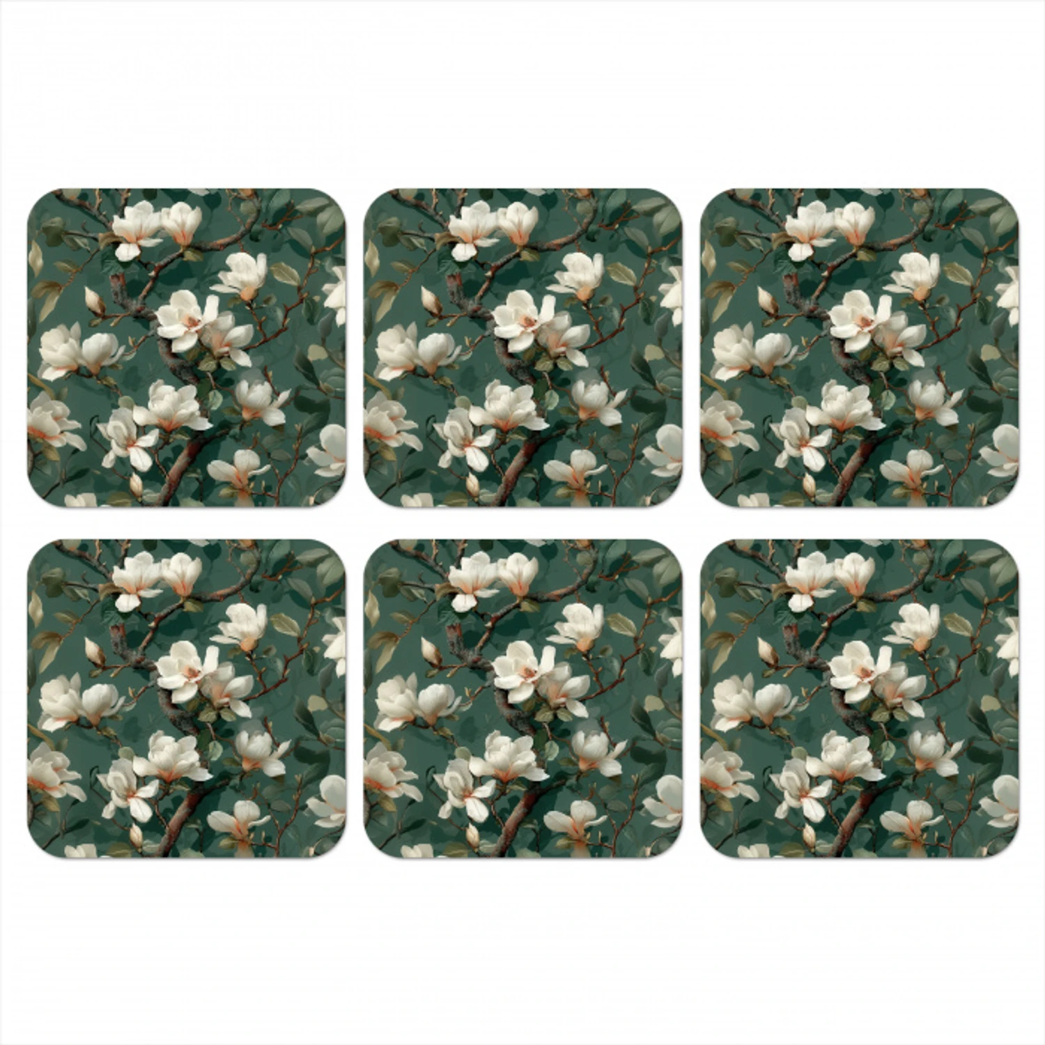 Bloemen - Takken - Wit - Klassiek onderzetter kurk middel -3d
