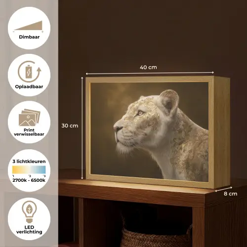 Leeuwin - Bloemen - Wit - Goud Light Box met batterij (Wandlamp) middel -USP_websiteoverzichtNL