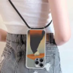 Minimalistisch - Silhouet - Oranje Hoesje iPhone 16 Pro Max met koord klein -sfeer5