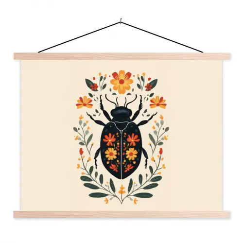 Bloemen - Oranje - Planten - Sierlijk textielposter latten blank klein -3d