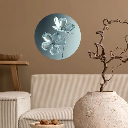 Kristal - Bloemen - Grijs Wandcirkel behangsticker klein -sfeer1
