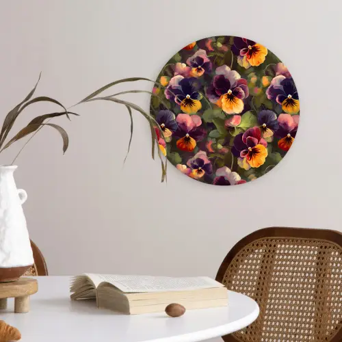 Warm - Patroon - Penseel - Viooltjes Wandcirkel kunststof plaat 5mm dik klein 188 -sfeer4