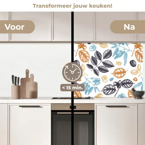 Vintage - Bladeren - Noot - Patronen keuken achterwand 2 middel 871 -voor-na2_NL