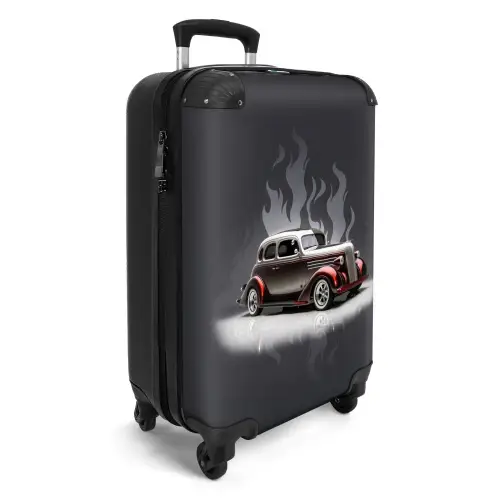 Grijze auto met grijze vlammen Koffer - NBS - Handbagage middel -productfoto_3d