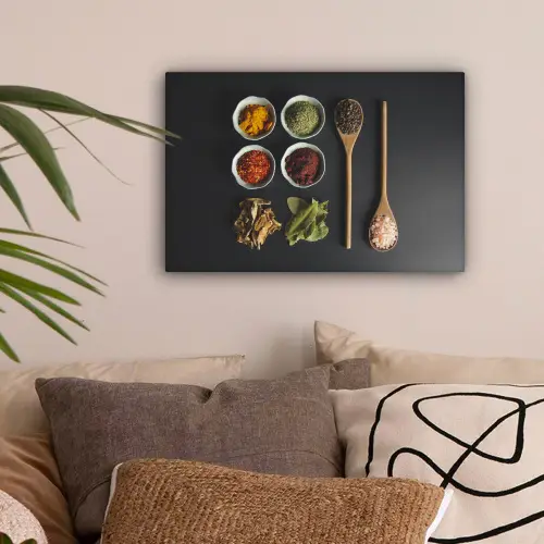 Pollepel - Specerijen - Kruiden - Groen - Bruin - Rustiek canvas 2cm klein -sfeer1