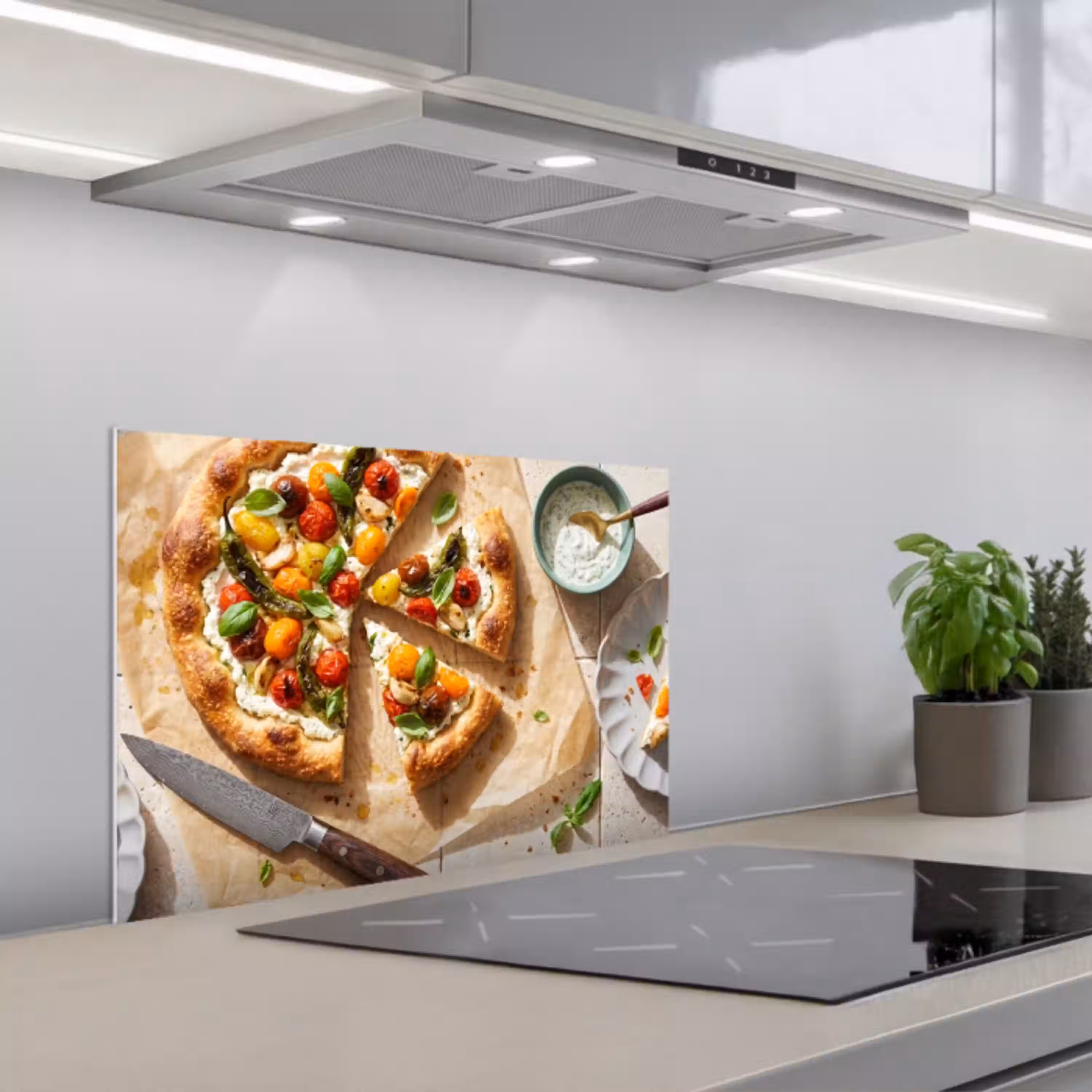 Eten - Tomaten - Basilicum - Maaltijd - Vers keuken achterwand spatscherm klein -3d_schuin