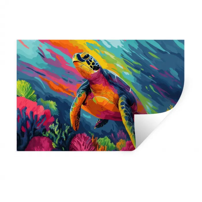 Koraal - Schildpad - Abstract - Water Muursticker klein -3d
