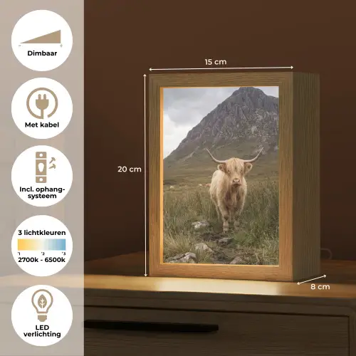 Schotse hooglander - Bergen - Grasveld Light Box met kabel (Tafellamp) klein -USP_NL