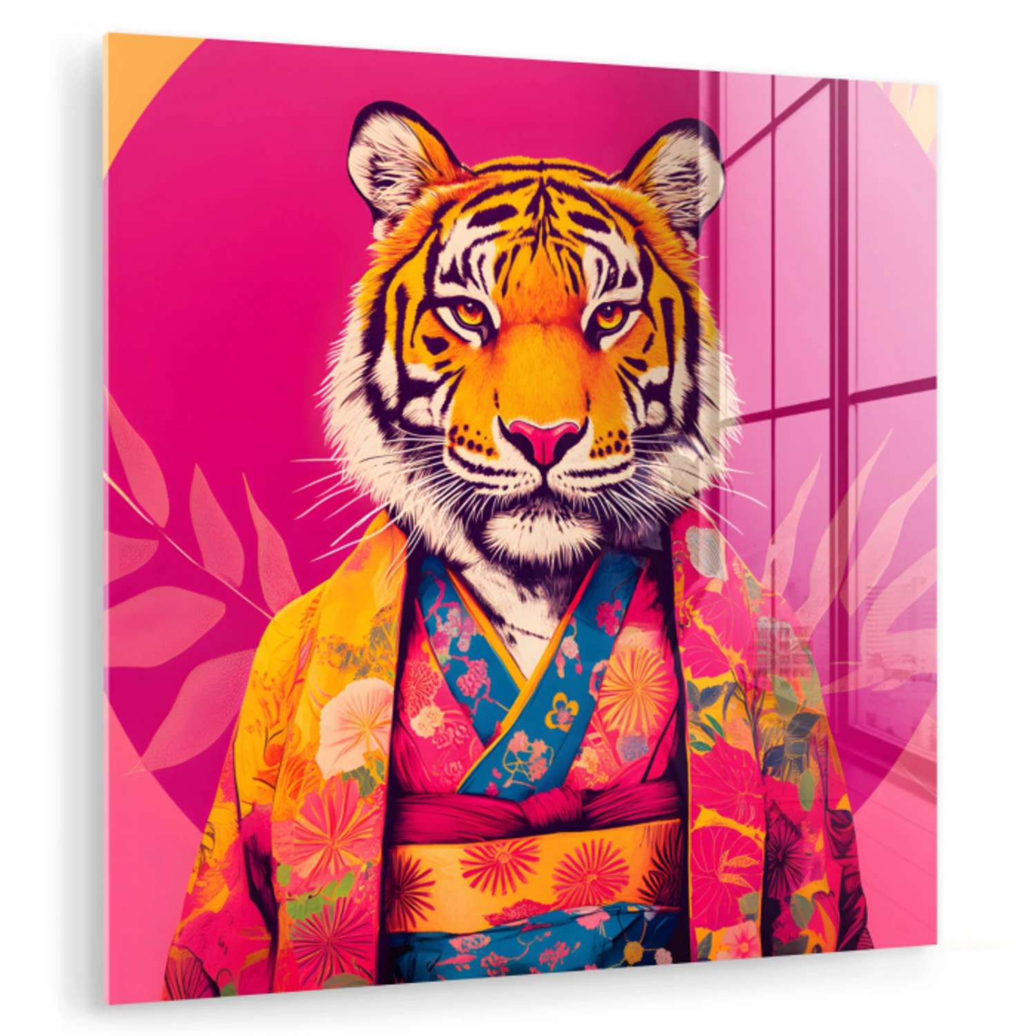 Tijger - Kimono - Planten - Roze plexiglas 5mm klein -zzzproduct_nieuw