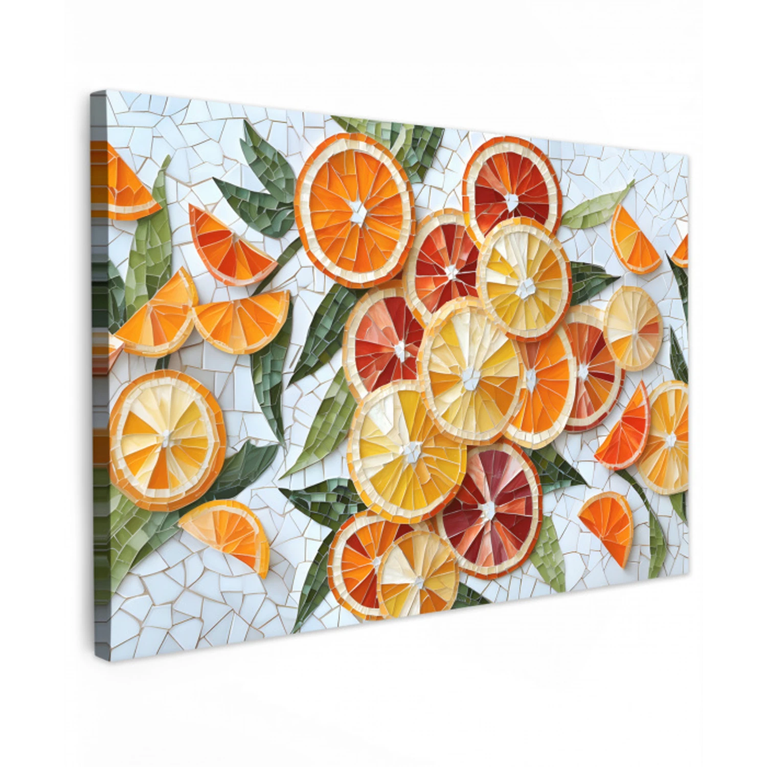 Schijfjes - Fruit - Oranje - Mozaïek Tuinposter op houten frame 2 cm dik klein -3d