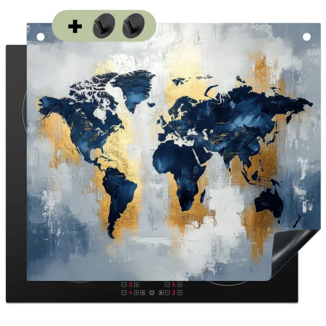 Inductiebeschermer & spatscherm (2in1) - Wereldkaart - Blauw - Abstract