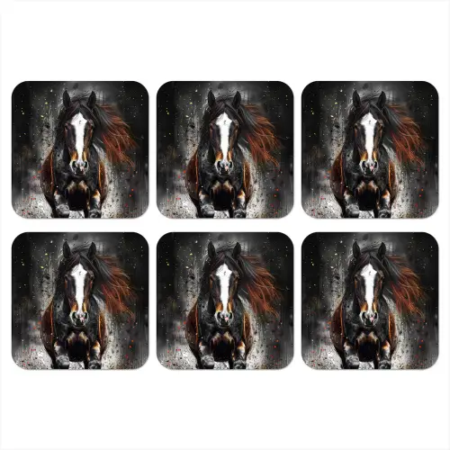 Paard - Dieren - Zwart - Luxe - Modern onderzetter kurk middel -3d