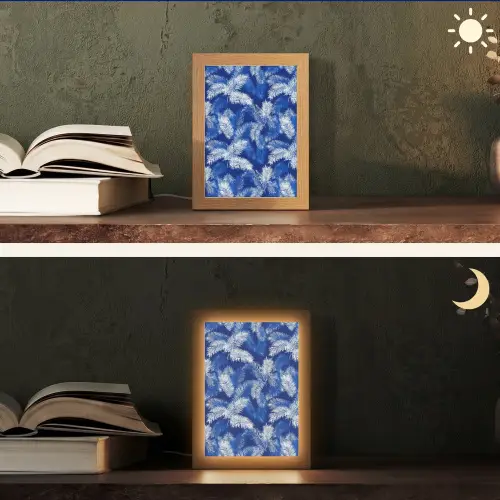 Palmblad - Patroon - Blauw Light Box met kabel (Tafellamp) klein 925 -sfeer3