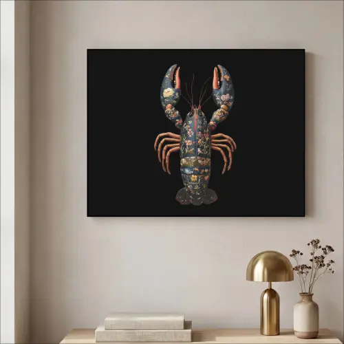Kreeft - Zwart - Bloemenpatroon - Artistiek Textielframe zwart klein -sfeer2