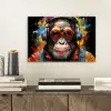 Chimpansee - Aap - dieren - Graffiti - Bril - Koptelefoon - Kleuren aluminium wit klein -sfeer1