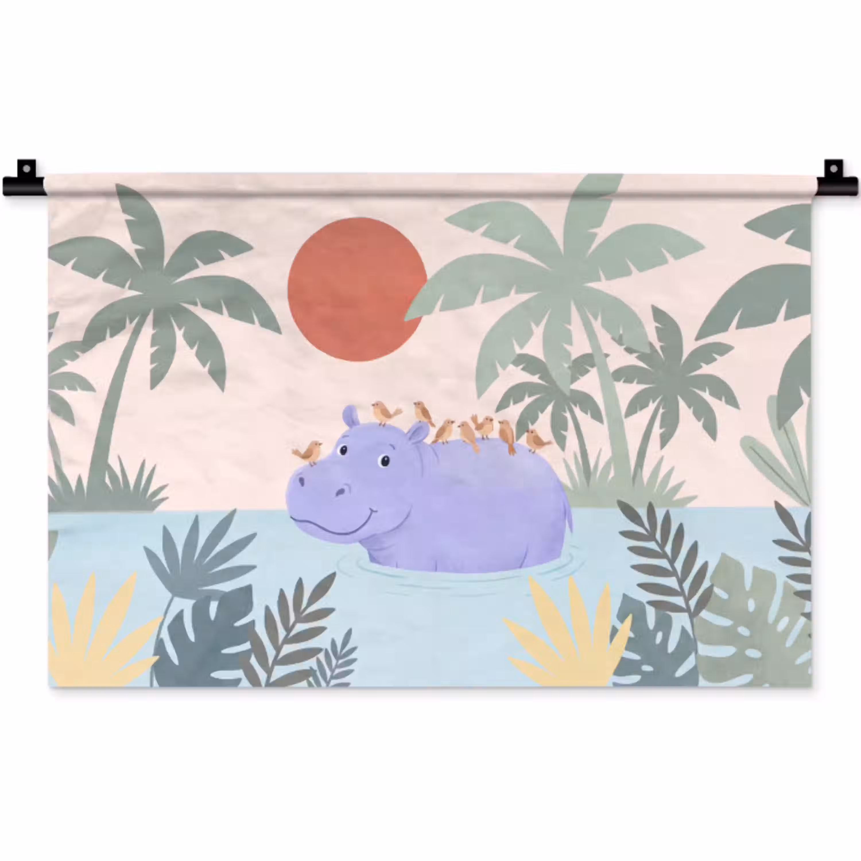 Dieren - Vogel - Water - Natuur - Illustratie Wandkleed katoen klein -zz3d