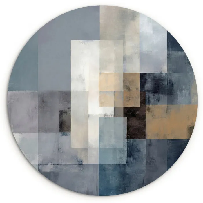 Rechthoeken - Abstract - Blauw Wandcirkel kunststof plaat 5mm dik klein -3d