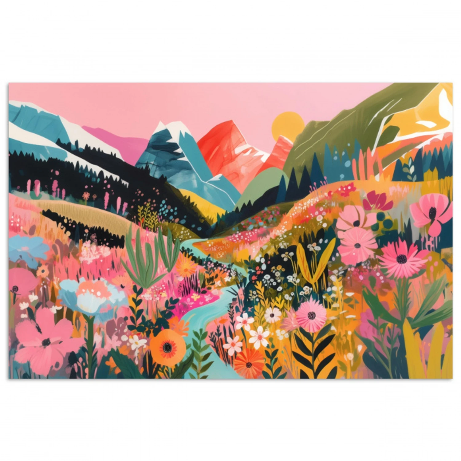 Rivier - Diepte - Bloemen poster papier klein -3d