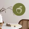 Lijntekening - Appel - Olijfgroen - Blaadje Wandcirkel kunststof plaat 5mm dik klein -sfeer4