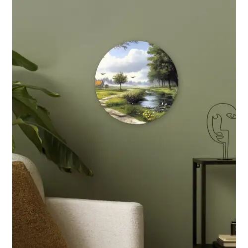 Zandpad - Groen landschap - Water Wandcirkel kunststof plaat 5mm dik klein -sfeer3