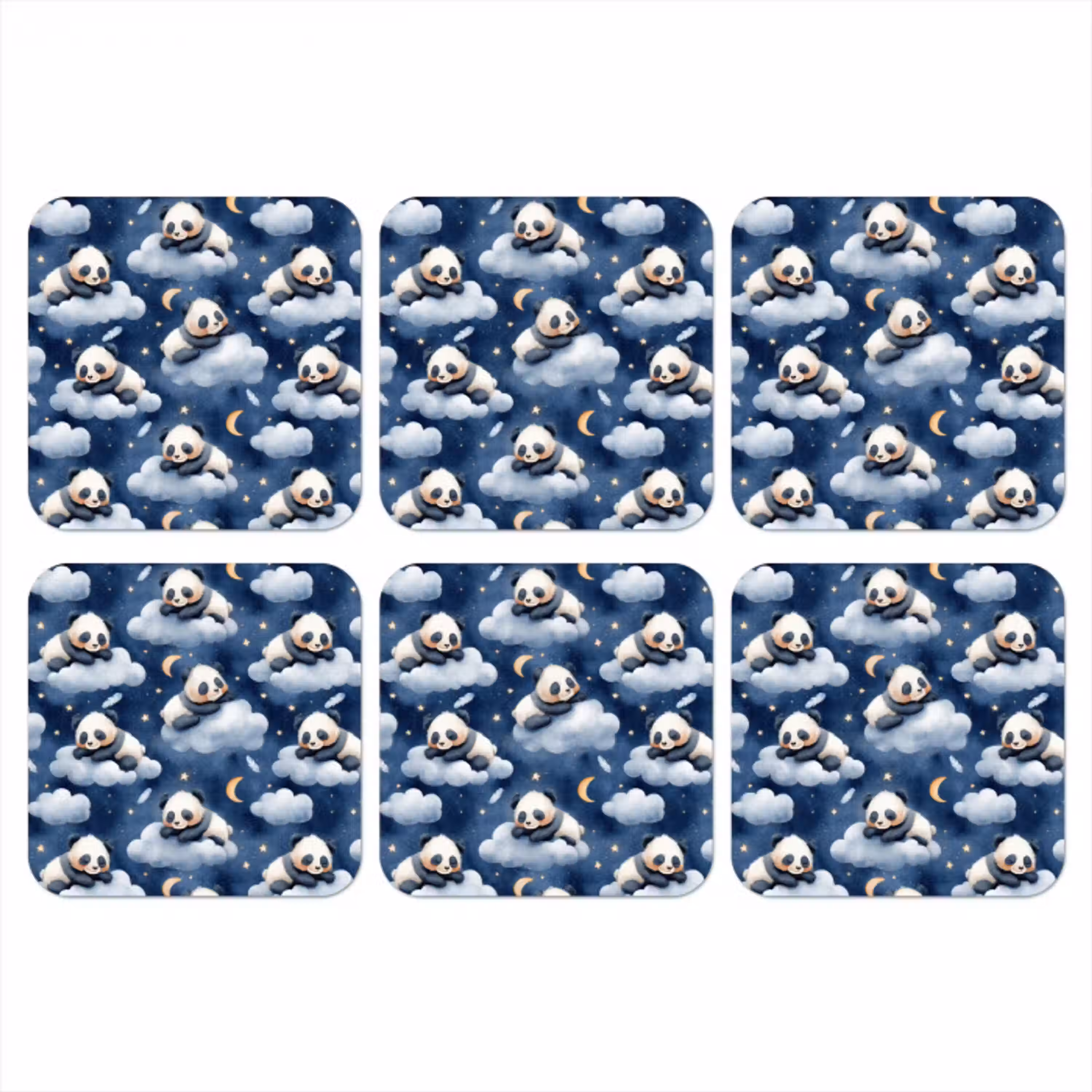 Panda's - Slapen - Blauw onderzetter kurk middel 366 -3d