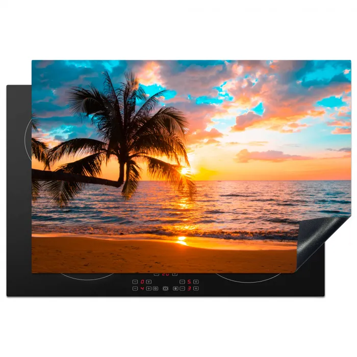Palm - Zonsondergang - Horizon - Strand - Zee - Tropisch Inductie beschermer vinyl 3mm klein -3d