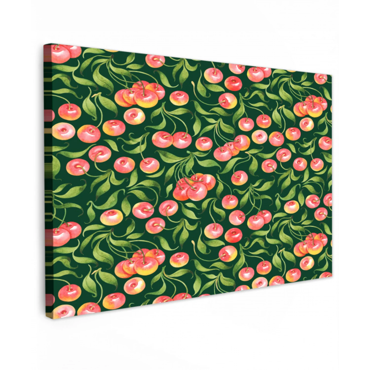 Groen - Rode - Kersen - Bladeren Tuinposter op houten frame 2 cm dik klein 845 -3d